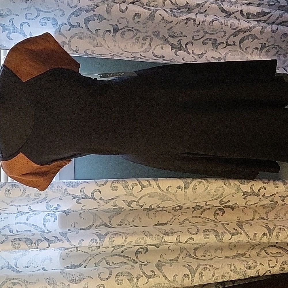 Lauren ralph lauren black and Cognac short sleeve Flare dress size large
